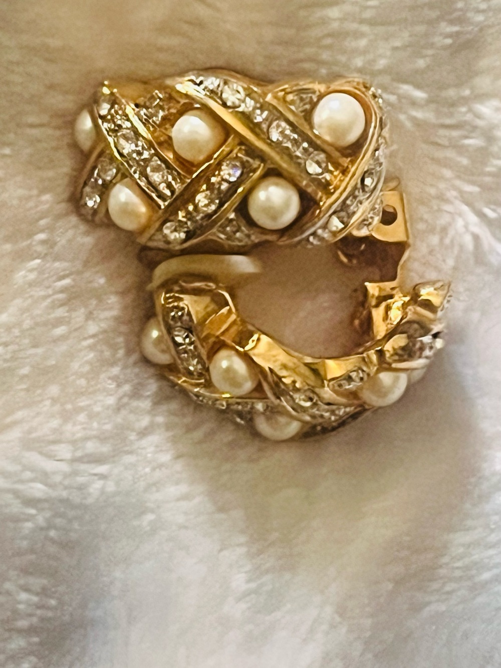 Gold Pearl & Crystal Braided Hoop Earrings